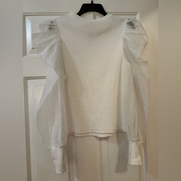 Anthropologie Dolan Elegant Feminine White Puff Organza Sleeve Top - Picture 6 of 6